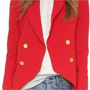 Women’s Red Double-Breasted Blazer with Gold Buttons